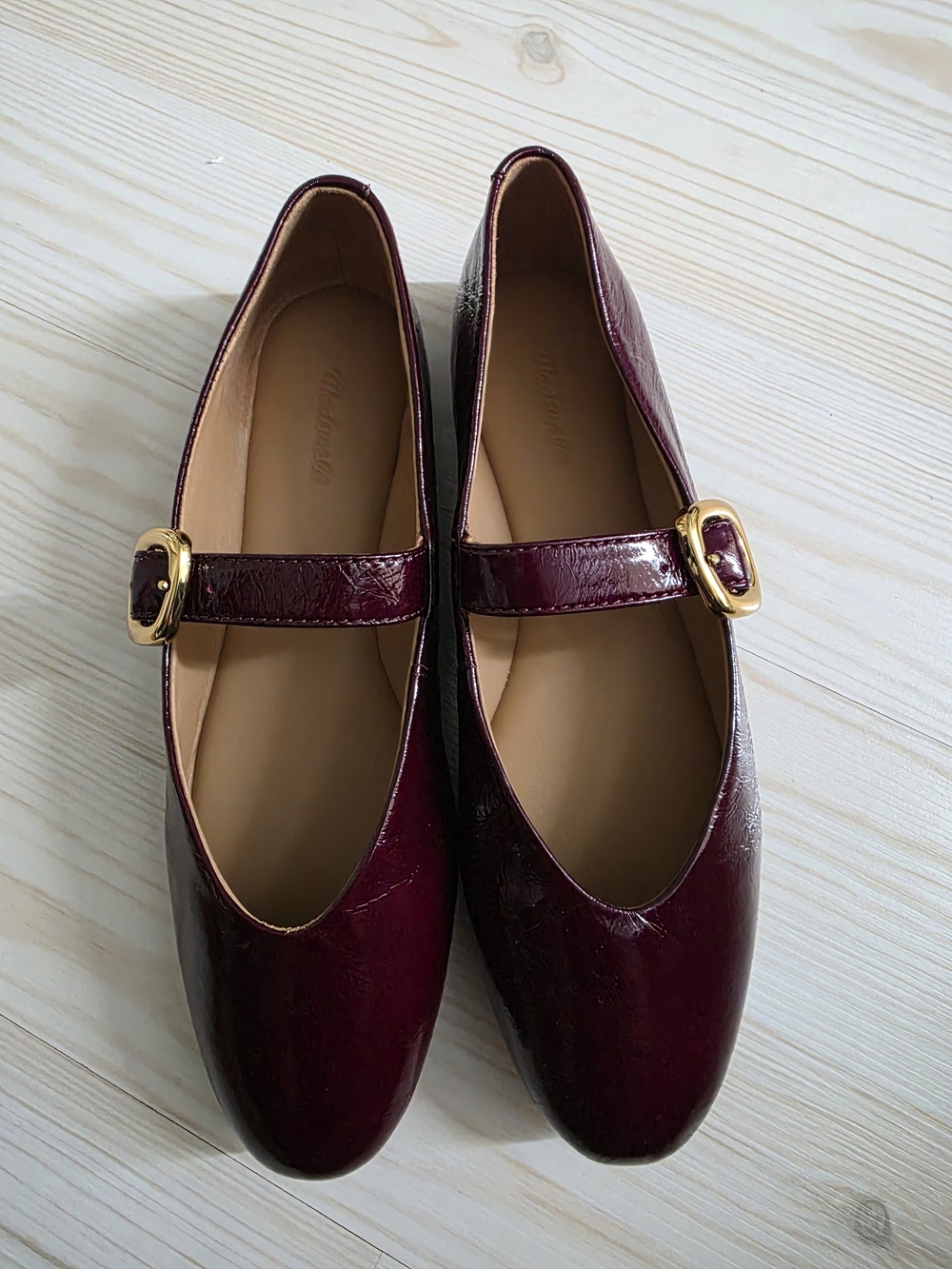 New Madewell Remy Leather Burgundy Plum Patent Mary Jane Flats Size 8